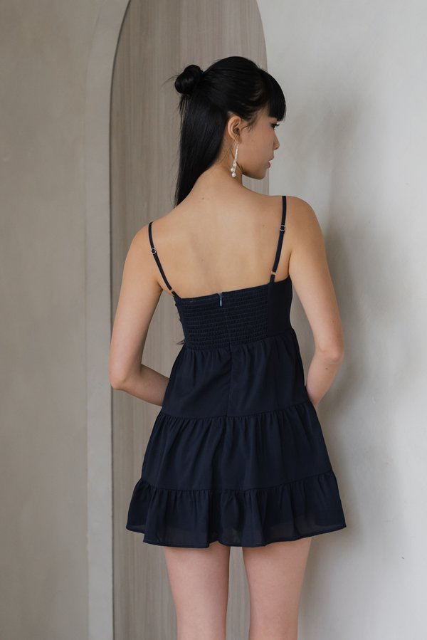 Kaitlyn Padded Tier Romper Dress V2 (Midnight)