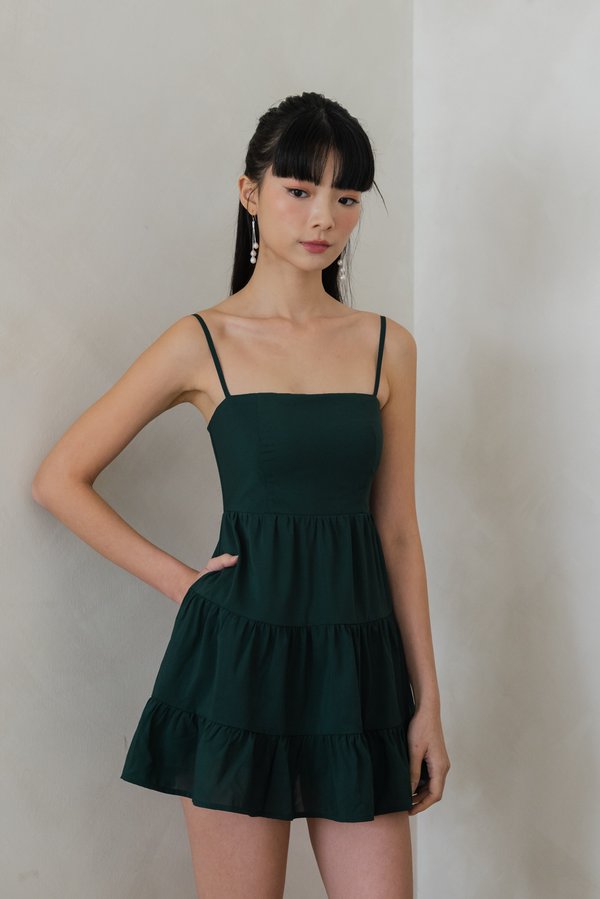 Kaitlyn Padded Tier Romper Dress V2 (Forest Green)