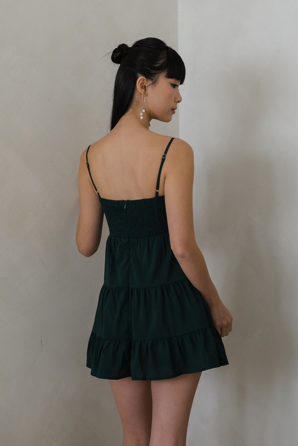 Kaitlyn Padded Tier Romper Dress V2 (Forest Green)