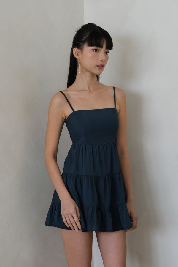 Kaitlyn Padded Tier Romper Dress V2 (Dark Teal)