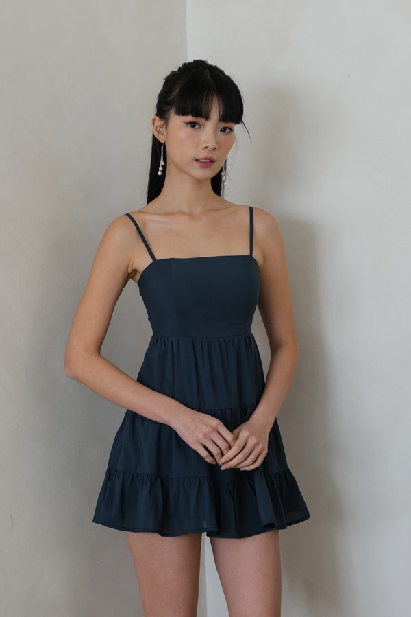 Kaitlyn Padded Tier Romper Dress V2 (Dark Teal)
