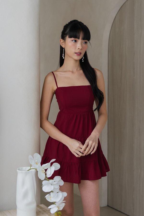 Kaitlyn Padded Tier Romper Dress V2 (Red)