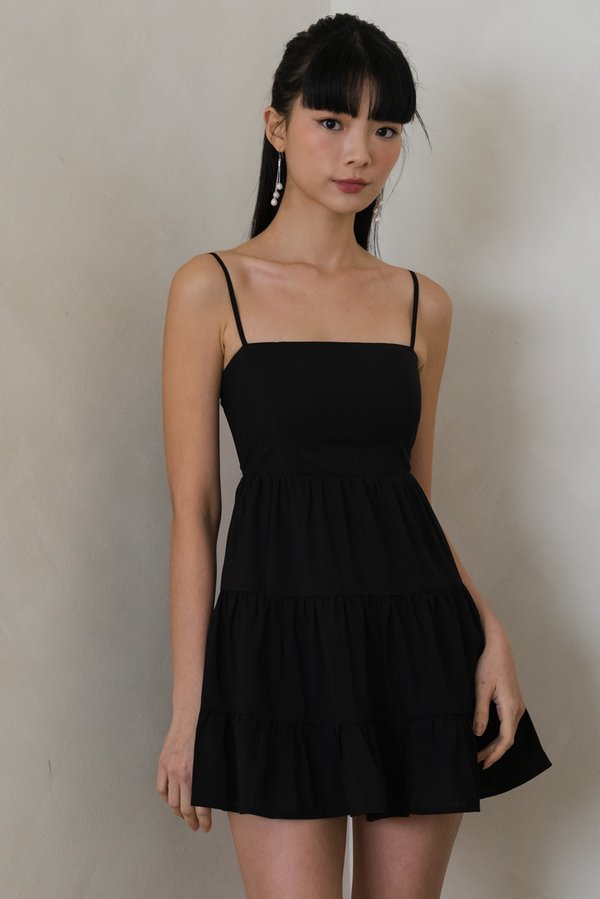 Kaitlyn Padded Tier Romper Dress V2 (Black)