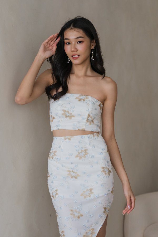 Clementine Embroidered Padded Top (White)