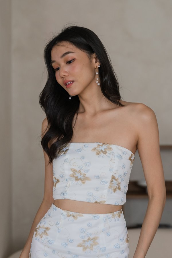 Clementine Embroidered Padded Top (White)