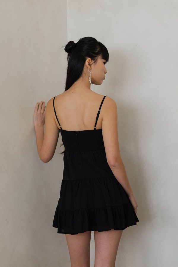 Kaitlyn Padded Tier Romper Dress V2 (Black)