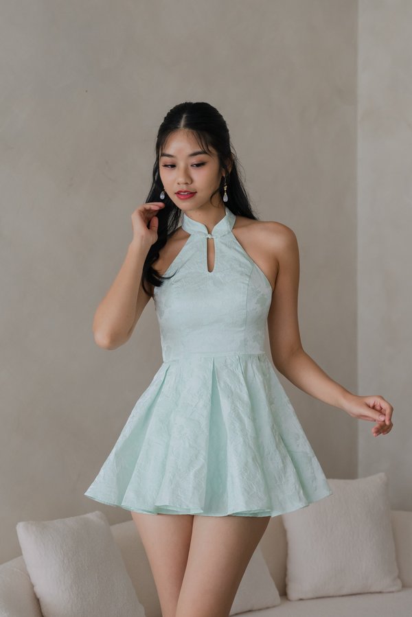Mei Padded Halter Textured Romper (Mint)