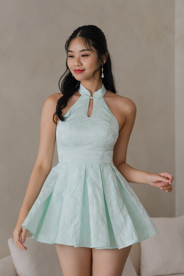 Mei Padded Halter Textured Romper (Mint)