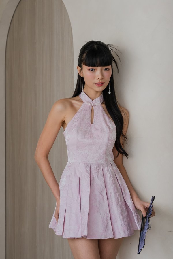 Mei Padded Halter Textured Romper (Pink)