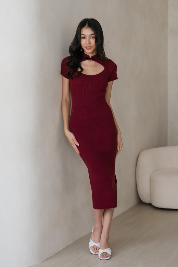 Wen Qipao Knit Dress (Maroon) Wen Qipao Knit Dress (Maroon)