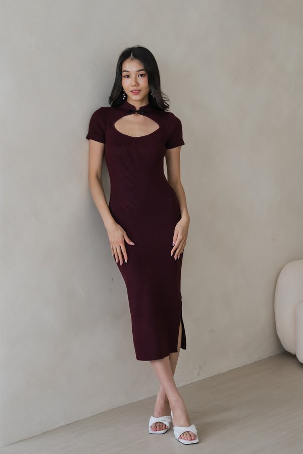 Wen Qipao Knit Dress (Black Raspberry)
