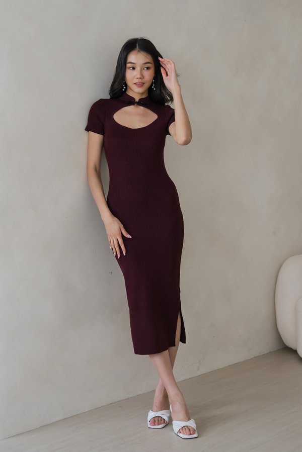 Wen Qipao Knit Dress (Black Raspberry)