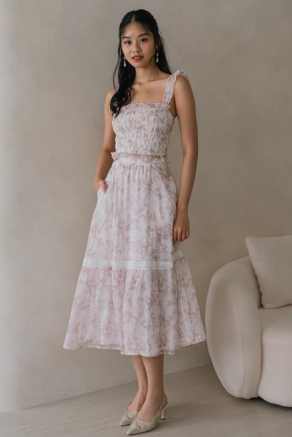 Kasslyn Ruffle Smocked 2pcs Set (Brown)