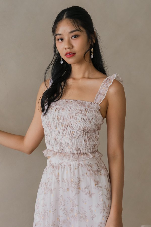 Kasslyn Ruffle Smocked 2pcs Set (Brown)