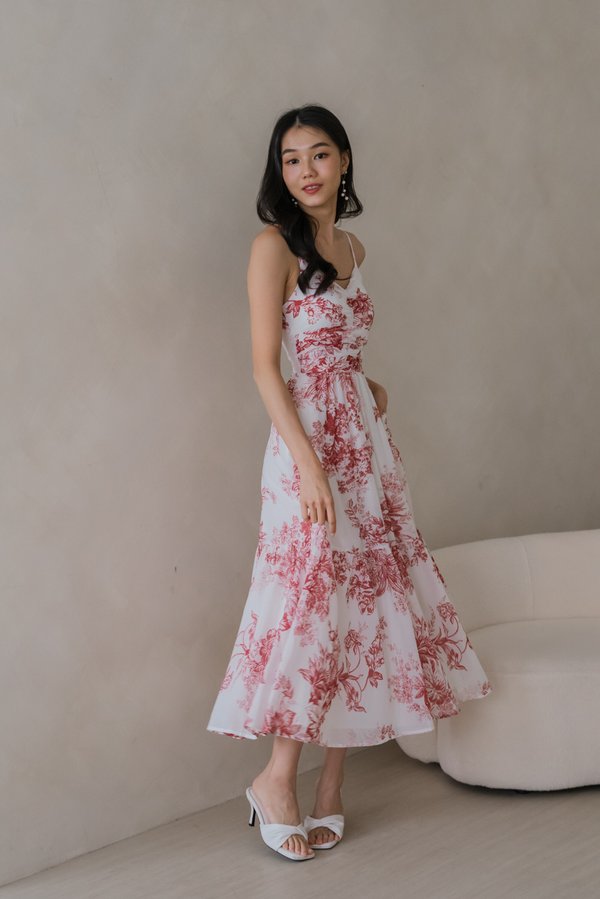 Adeline V Neck Dress (Maroon Floral)