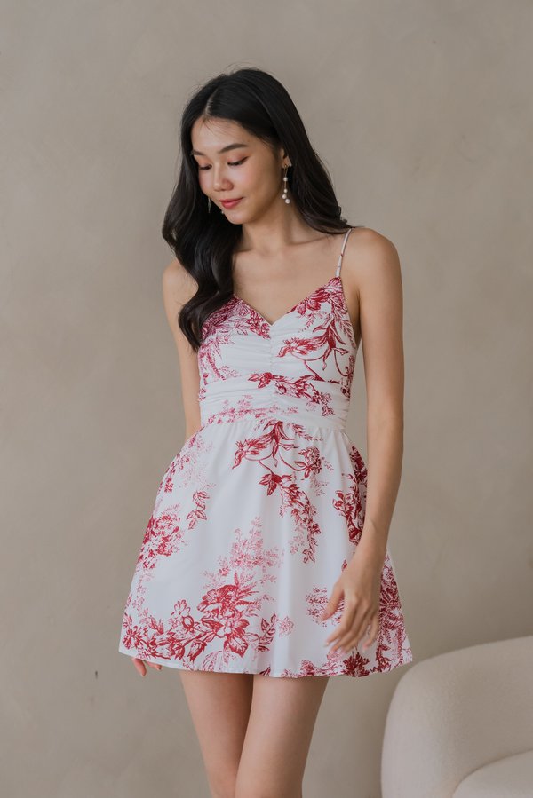 Adeline Padded Romper Dress (Maroon Floral)