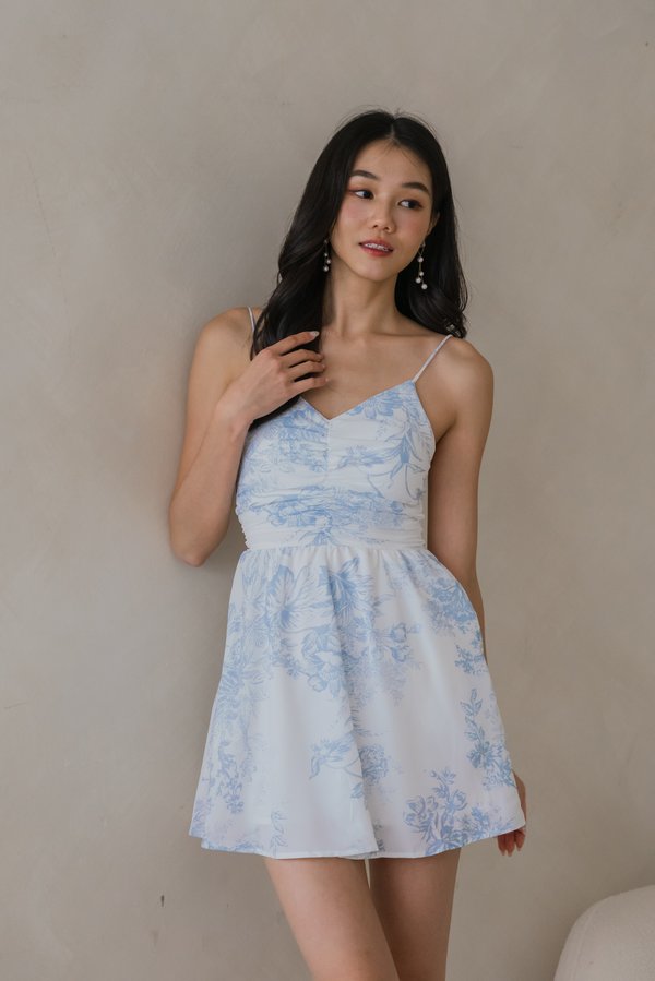 Adeline Padded Romper Dress (Ice Blue Floral)