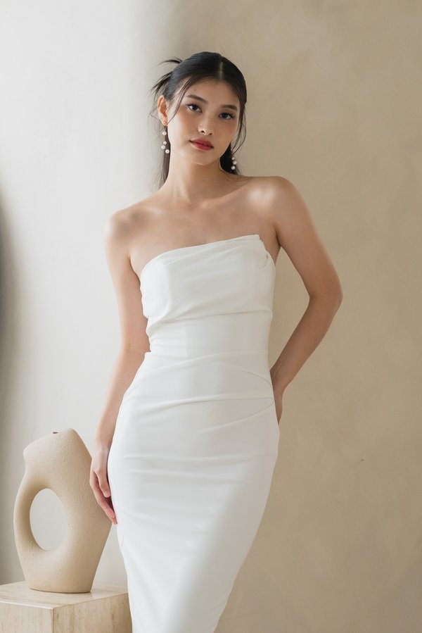 Natalia Asymmetrical Padded Tube Dress (White) Natalia Asymmetrical Padded Tube Dress (White)