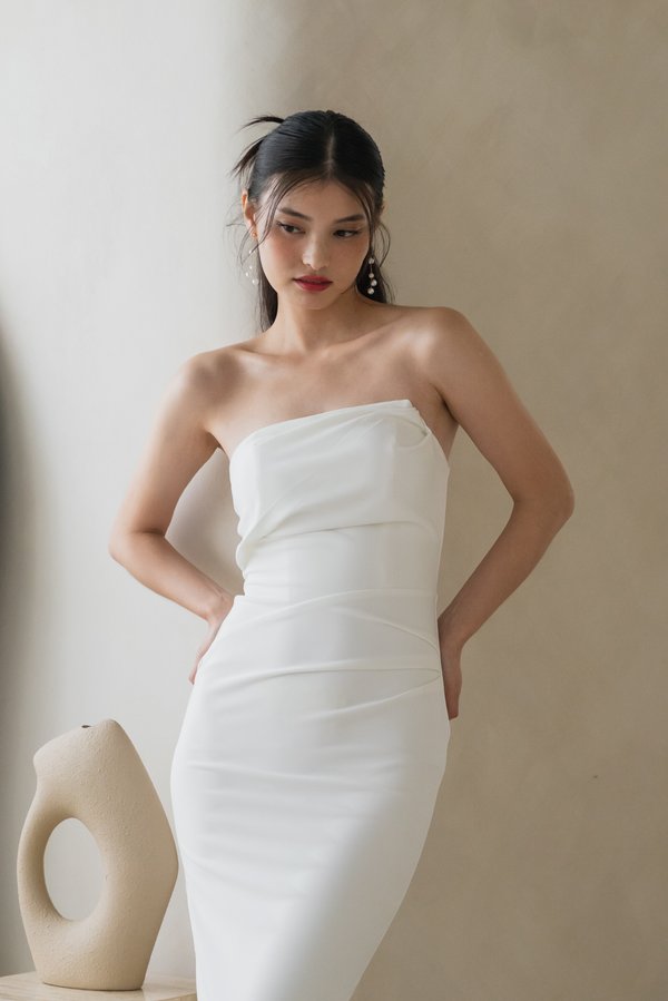 Natalia Asymmetrical Padded Tube Dress (White) Natalia Asymmetrical Padded Tube Dress (White)