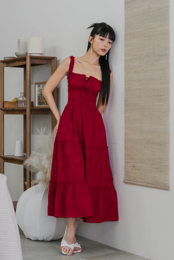 Aliana Crochet Padded Dress (Red)