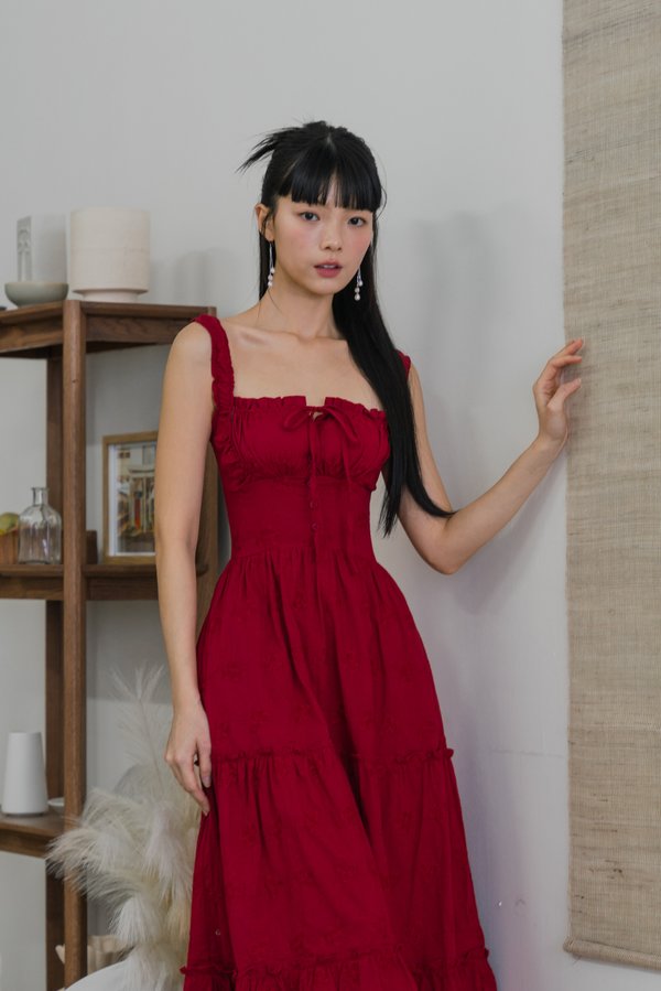 Aliana Crochet Padded Dress (Red)