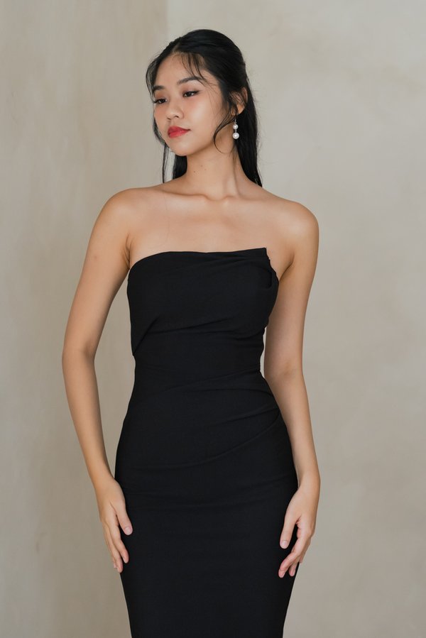 Natalia Asymmetrical Padded Tube Dress (Black)