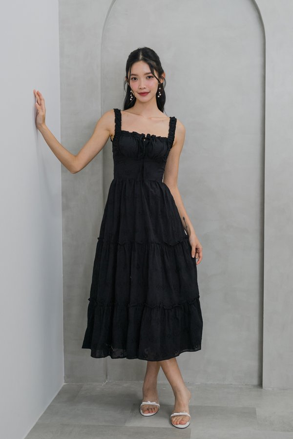 Aliana Crochet Padded Dress (Black)