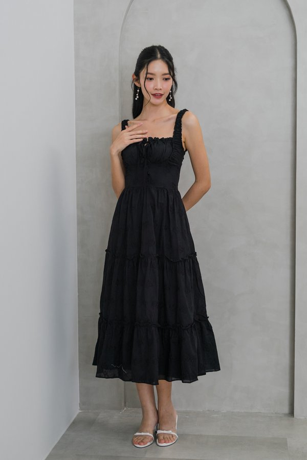 Aliana Crochet Padded Dress (Black)