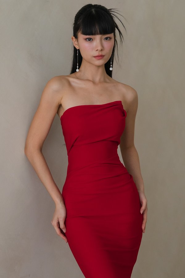 Natalia Asymmetrical Padded Tube Dress (Red) Natalia Asymmetrical Padded Tube Dress (Red)