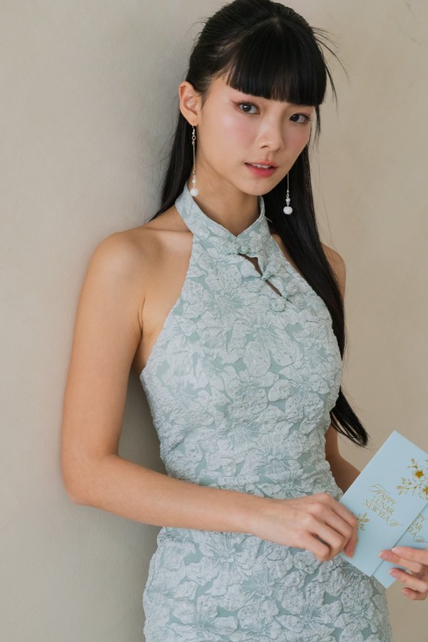 Hua Embroidered Midi Padded Dress (Mint) Hua Embroidered Midi Padded Dress (Mint)