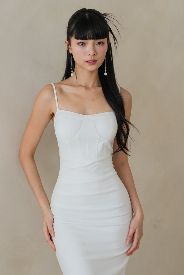 Caliste Bustier Ruched Padded Dress (White)