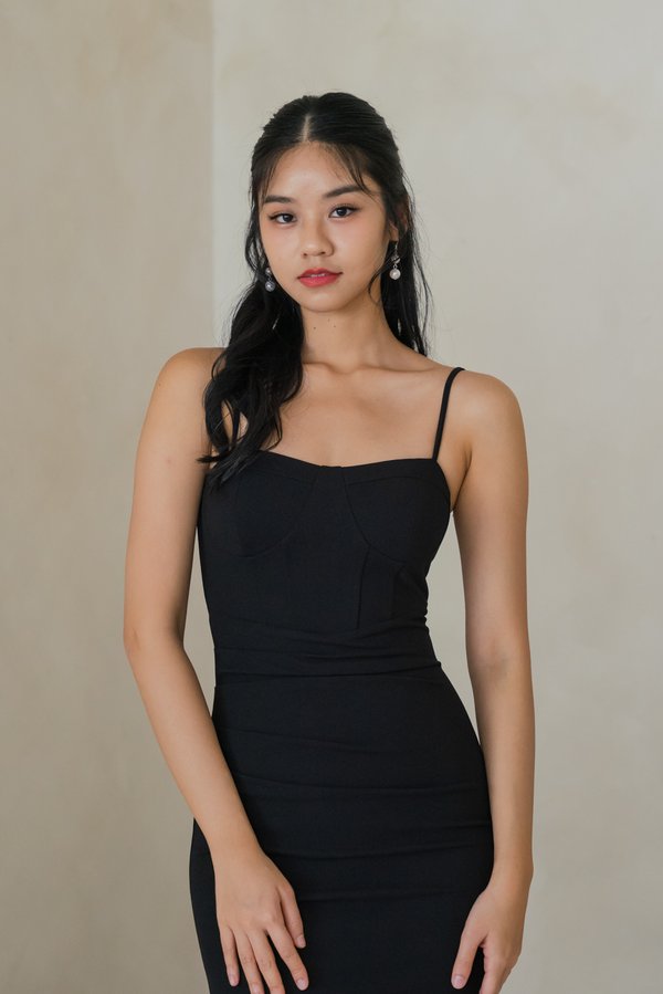 Caliste Bustier Ruched Padded Dress (Black)