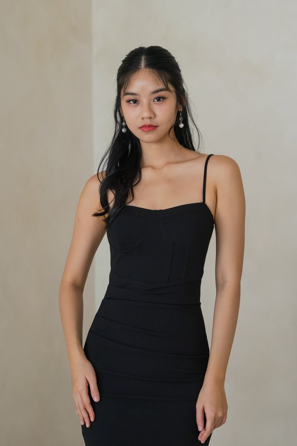 Caliste Bustier Ruched Padded Dress (Black)
