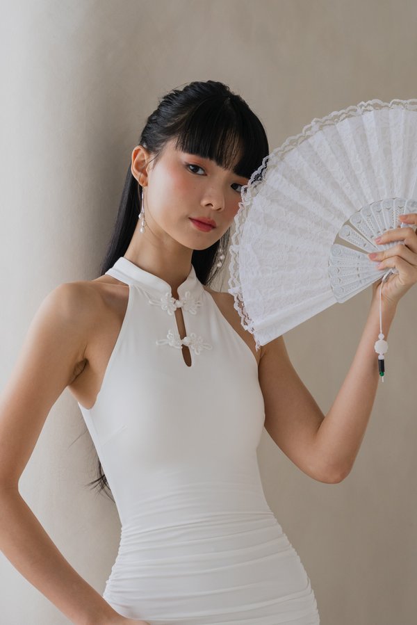 Fen Ruched Padded Mini Qipao (White)