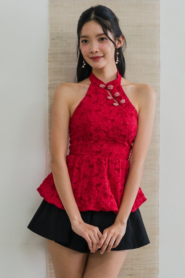 Xu Peplum Bubble Padded Top (Red)