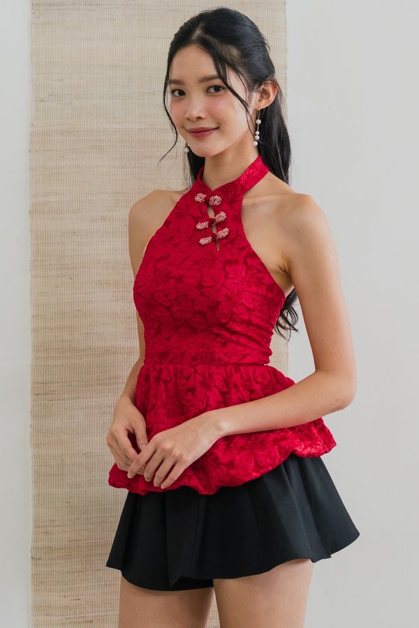 Xu Peplum Bubble Padded Top (Red)