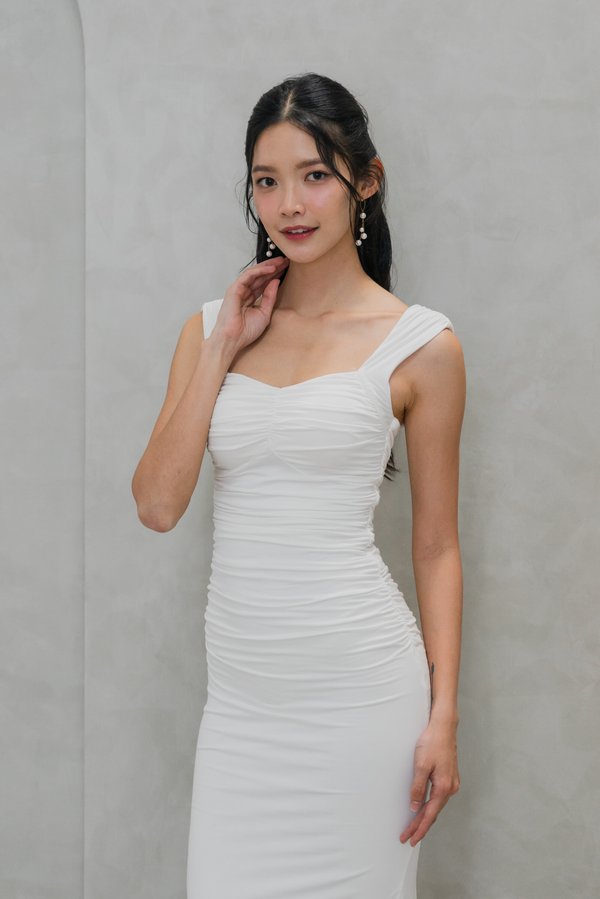 Rumi Padded Ruch Dress (White)
