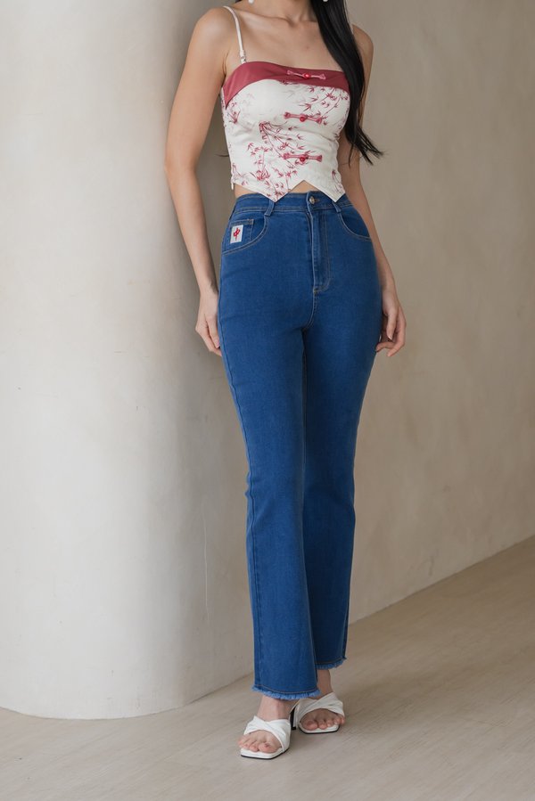 Mahjong Embroidered Hailey Jeans (Zhong Dark Wash)