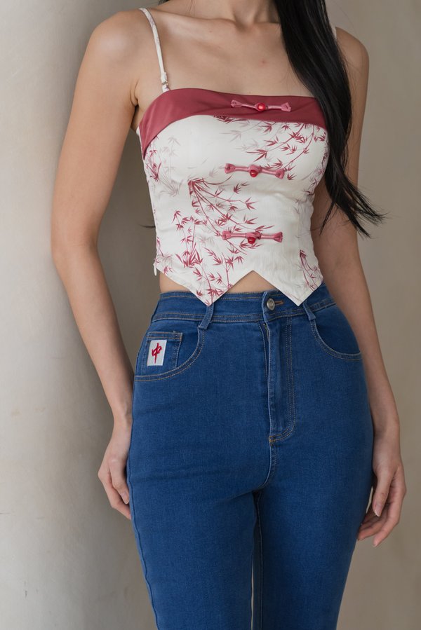 Mahjong Embroidered Hailey Jeans (Zhong Dark Wash)