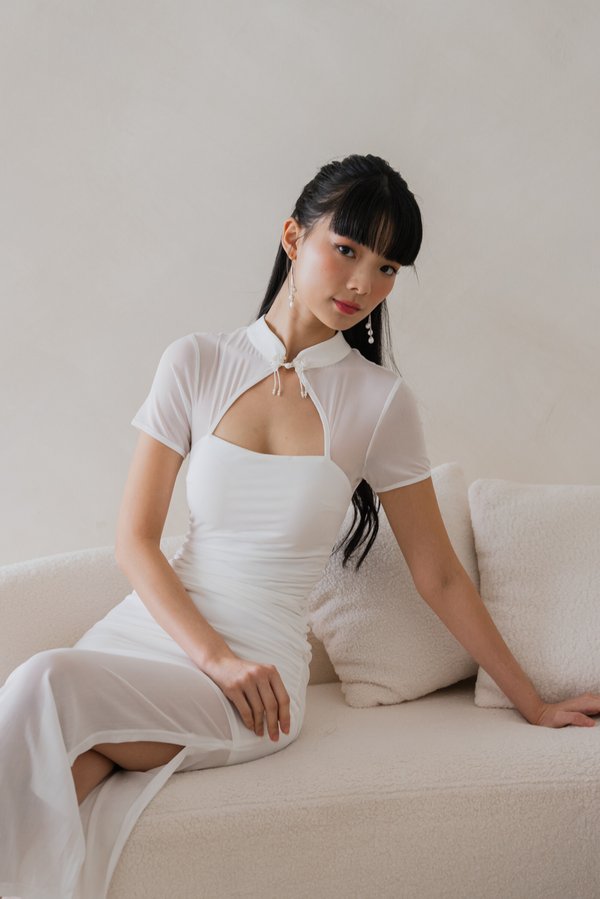 Sihan Mesh Padded Qipao (White)