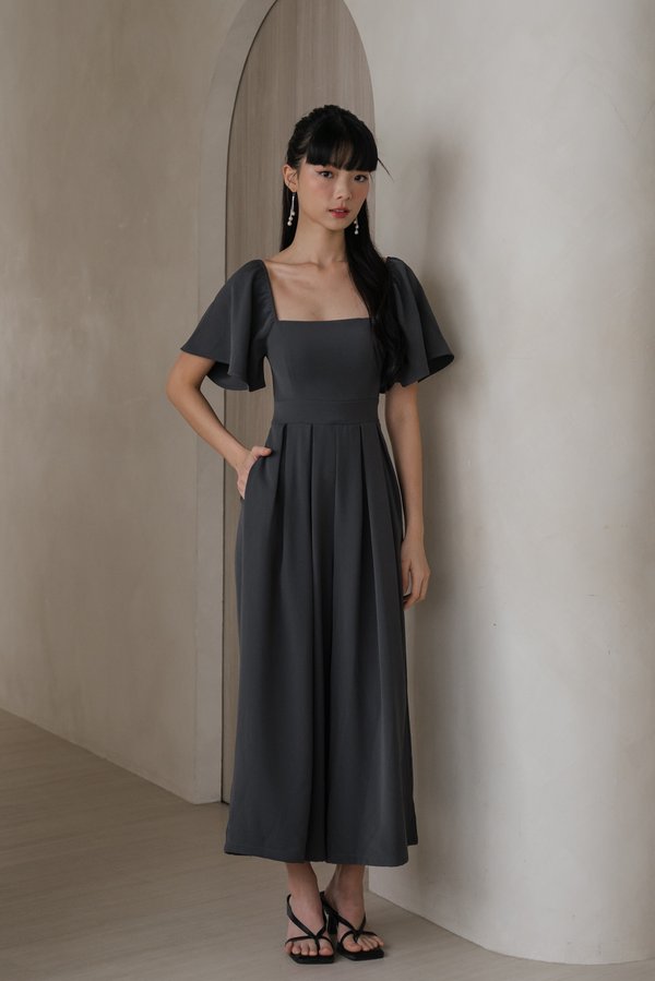 [SLEEVED] Lazie Pleated Jumpsuit (Gunmetal)