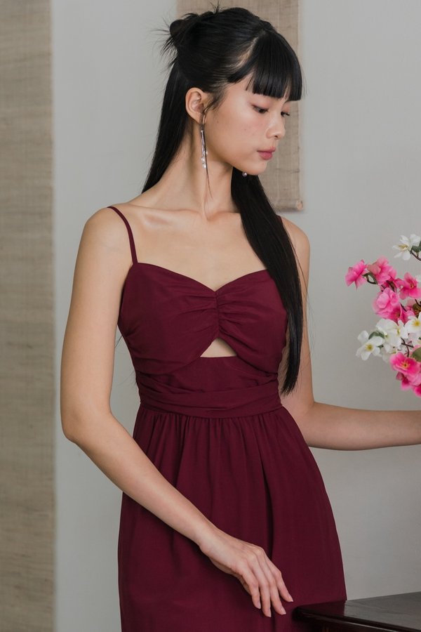 Fawn Cutout Ruch Padded Dress (Maroon)