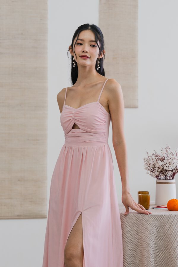 Fawn Cutout Ruch Padded Dress (Pink)