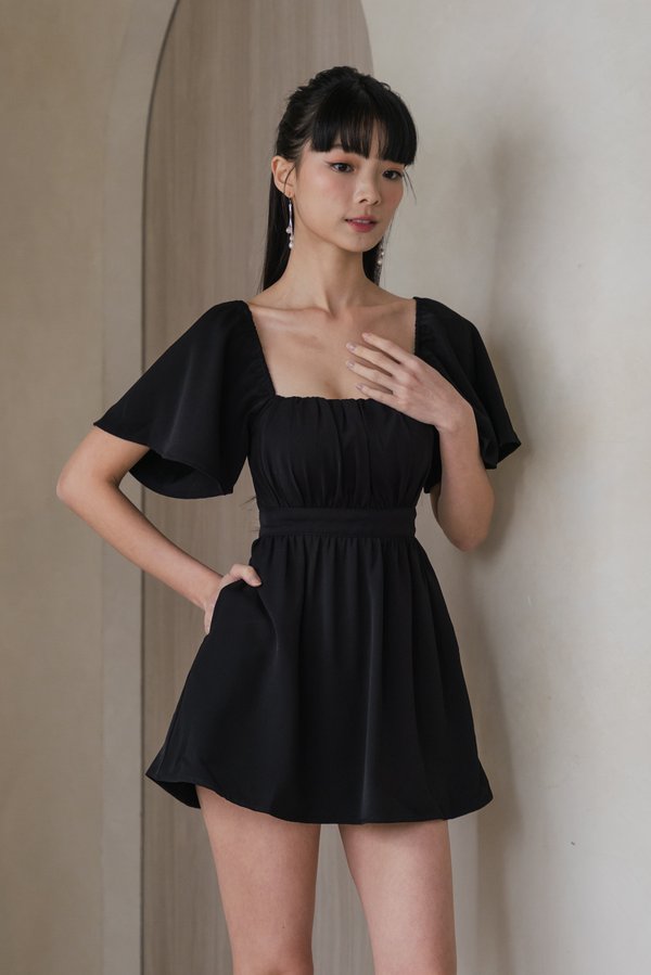 [SLEEVED] Laziel Ruch Romper Dress (Black)
