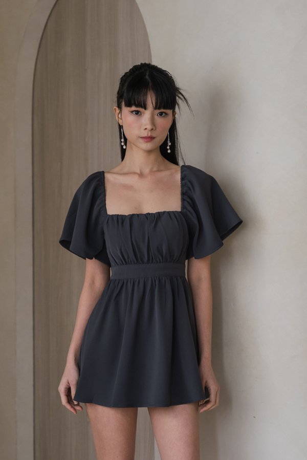 [SLEEVED] Laziel Ruch Romper Dress (Gunmetal)