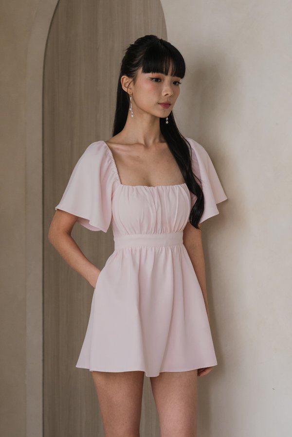 [SLEEVED] Laziel Ruch Romper Dress (Baby Pink)