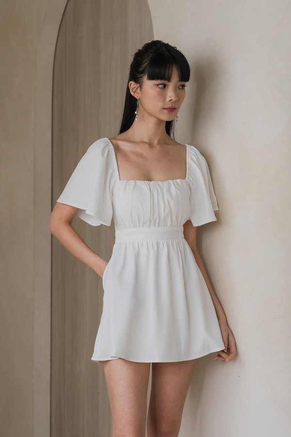 [SLEEVED] Laziel Ruch Romper Dress (White)
