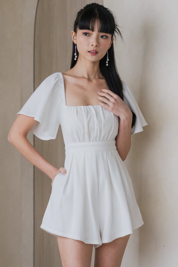 [SLEEVED] Laziel Ruch Pleated Romper (White)