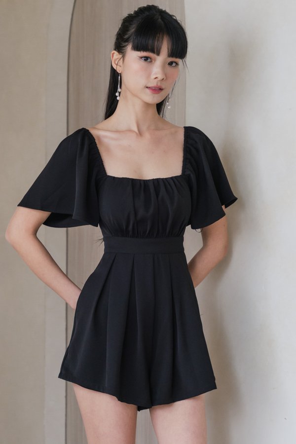 [SLEEVED] Laziel Ruch Pleated Romper (Black)