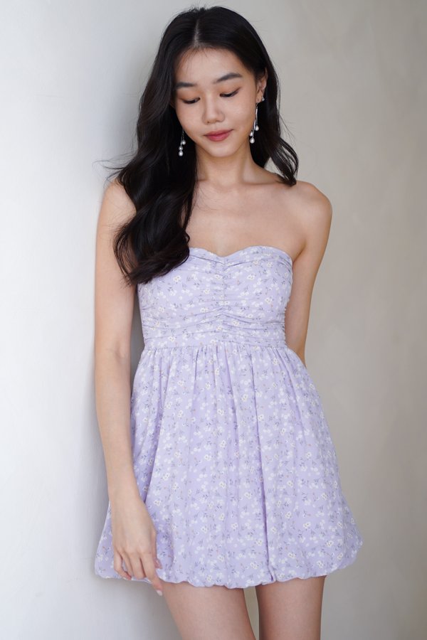 Roselle Padded Sweetheart Bubble Romper Dress (Purple Floral) Roselle Padded Sweetheart Bubble Romper Dress (Purple Floral)